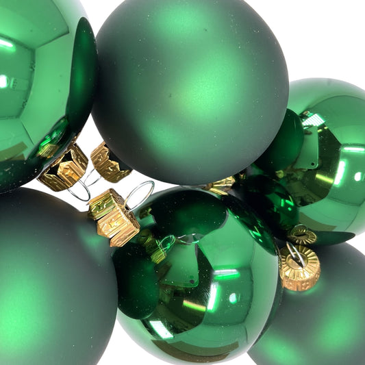 Pinnacle Peak Trading Christmas Green Shiny and Matte Polish Glass 60mm Ball Bauble Ornaments 6 Piece Made in Poland 2.4 Inch