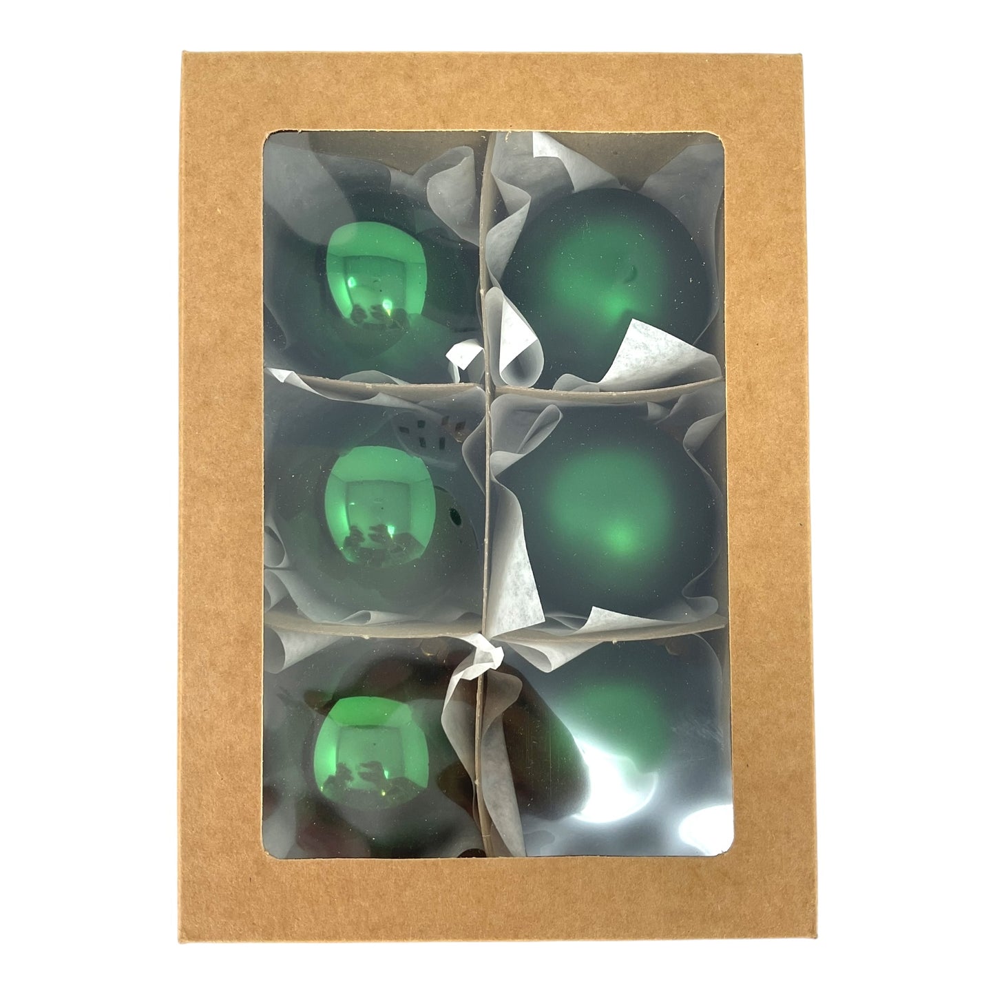 Pinnacle Peak Trading Christmas Green Shiny and Matte Polish Glass 60mm Ball Bauble Ornaments 6 Piece Made in Poland 2.4 Inch