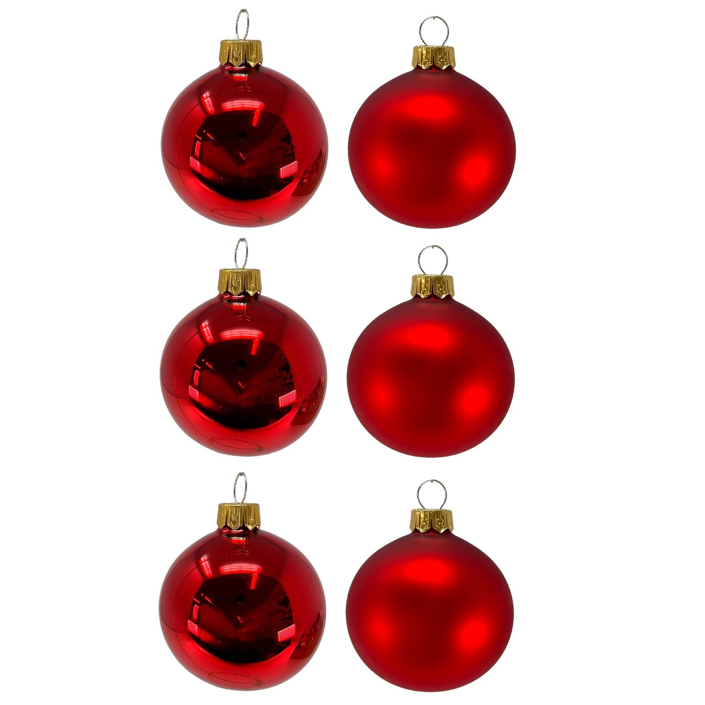 Pinnacle Peak Trading Red Shiny and Matte Polish Glass 60mm Ball Bauble Ornaments 6 Piece Made in Poland 2.4 Inch