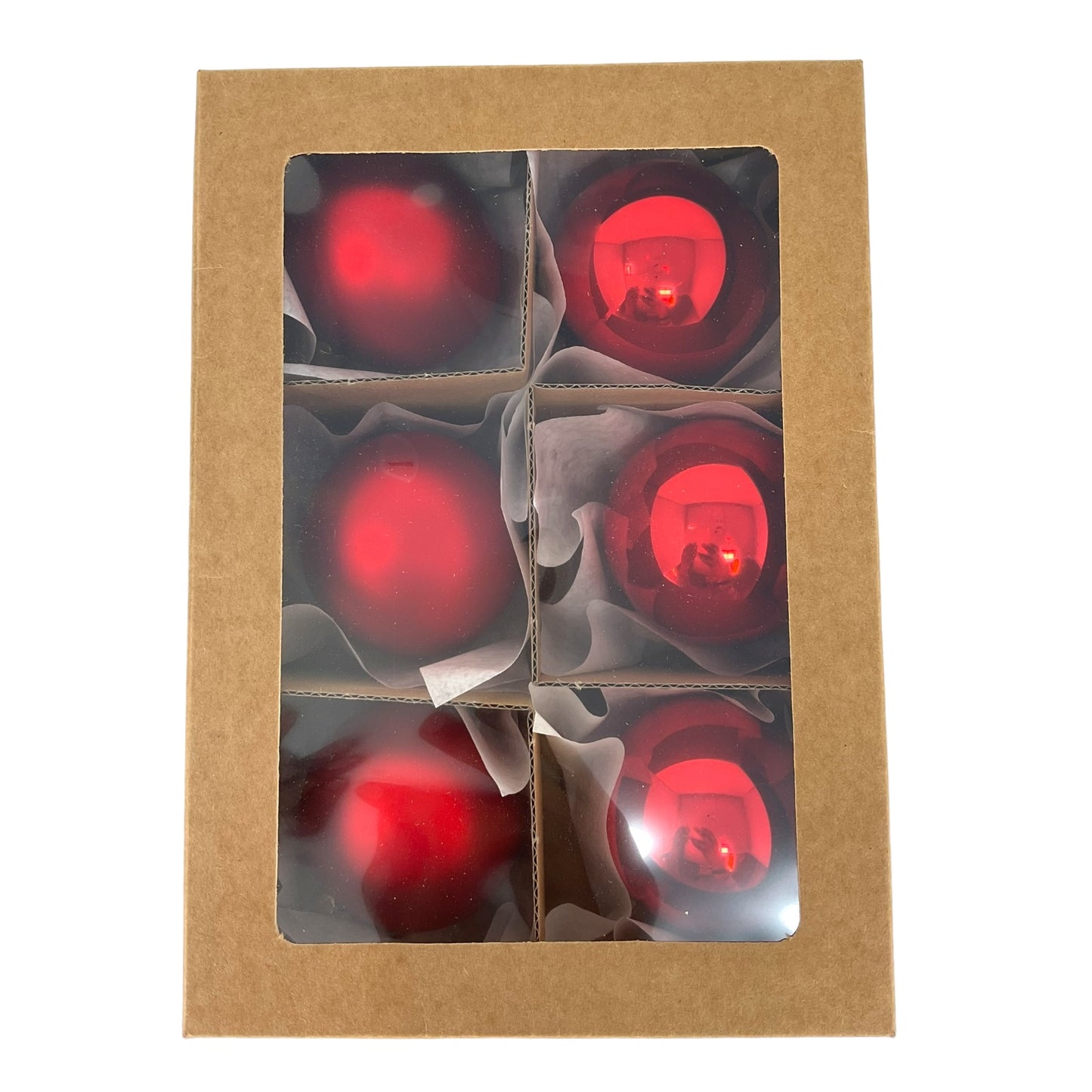 Pinnacle Peak Trading Red Shiny and Matte Polish Glass 60mm Ball Bauble Ornaments 6 Piece Made in Poland 2.4 Inch