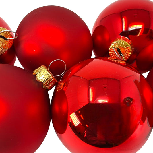 Pinnacle Peak Trading Red Shiny and Matte Polish Glass 60mm Ball Bauble Ornaments 6 Piece Made in Poland 2.4 Inch