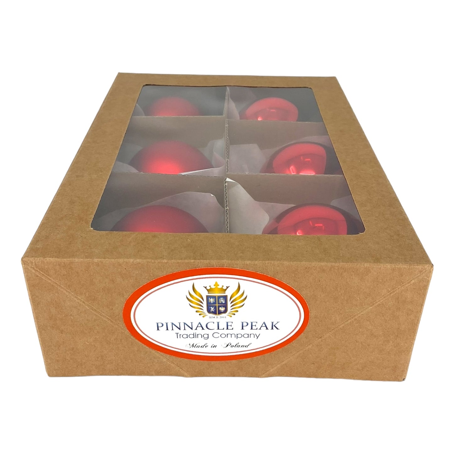 Pinnacle Peak Trading Red Shiny and Matte Polish Glass 60mm Ball Bauble Ornaments 6 Piece Made in Poland 2.4 Inch