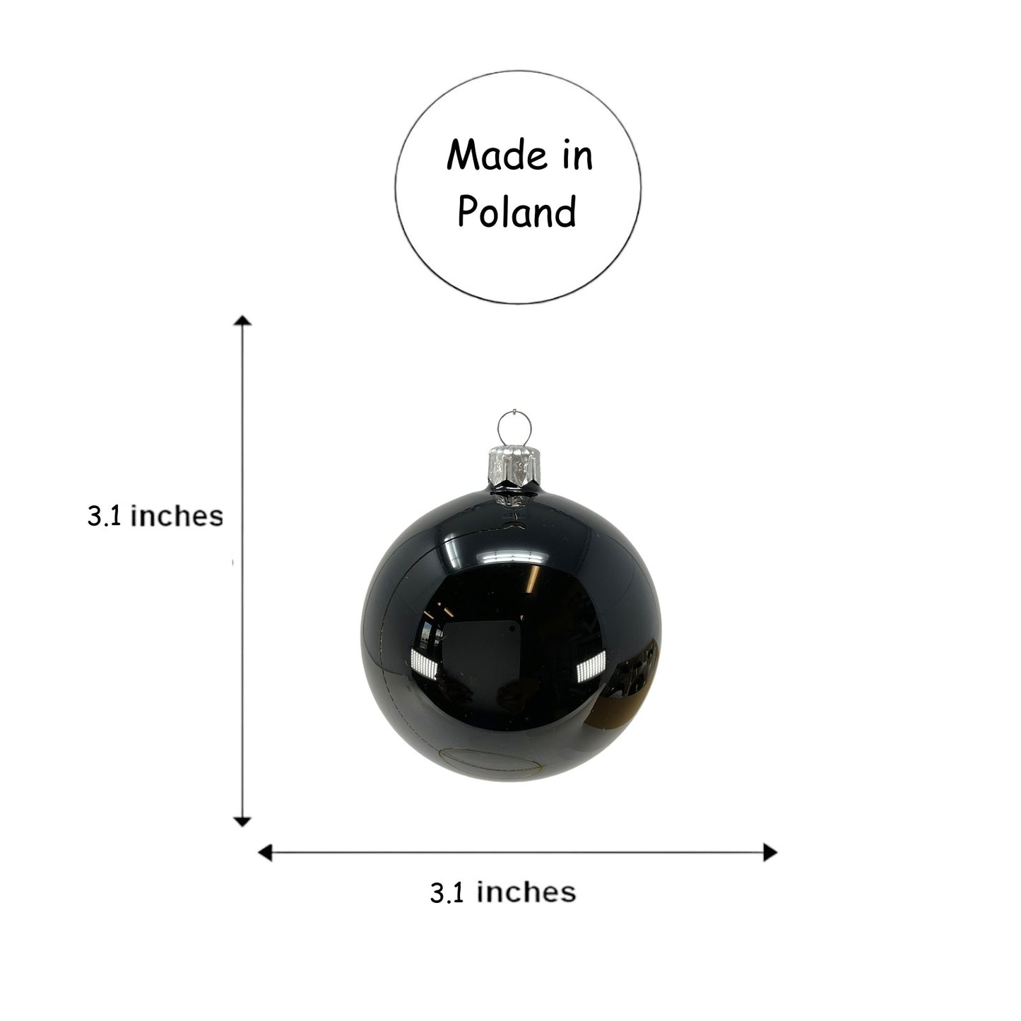 Pinnacle Peak Trading Black Shiny and Matte Polish Glass 80mm Ball Bauble Ornaments 6 Piece Made in Poland 3.1 Inch