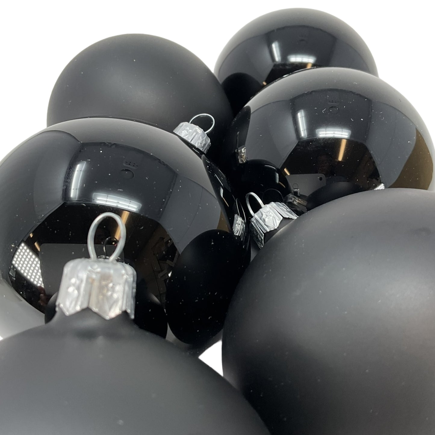 Pinnacle Peak Trading Black Shiny and Matte Polish Glass 80mm Ball Bauble Ornaments 6 Piece Made in Poland 3.1 Inch
