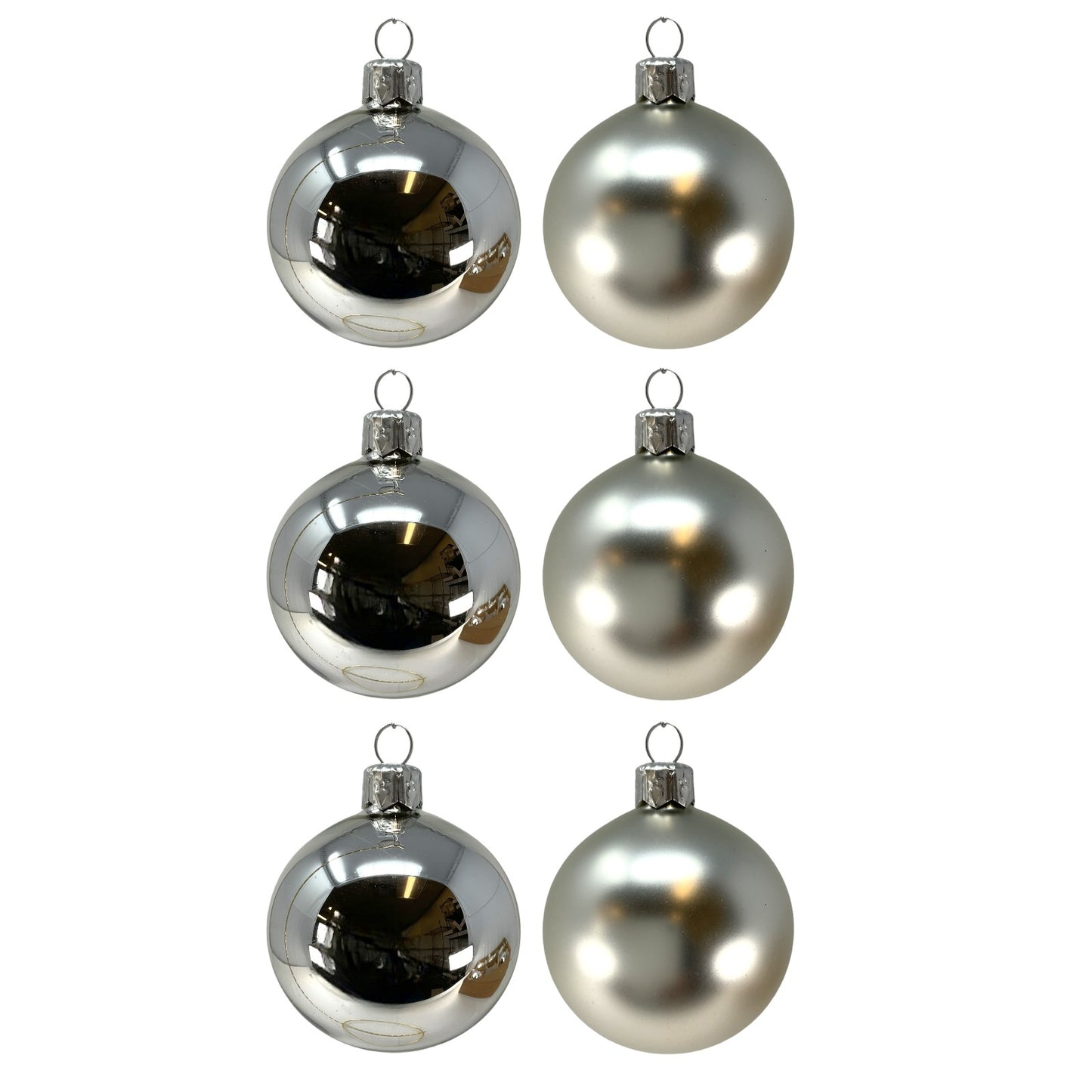 Pinnacle Peak Trading Silver Shiny and Matte Polish Glass 60mm Ball Bauble Ornaments 6 Piece Made in Poland 2.4 Inch