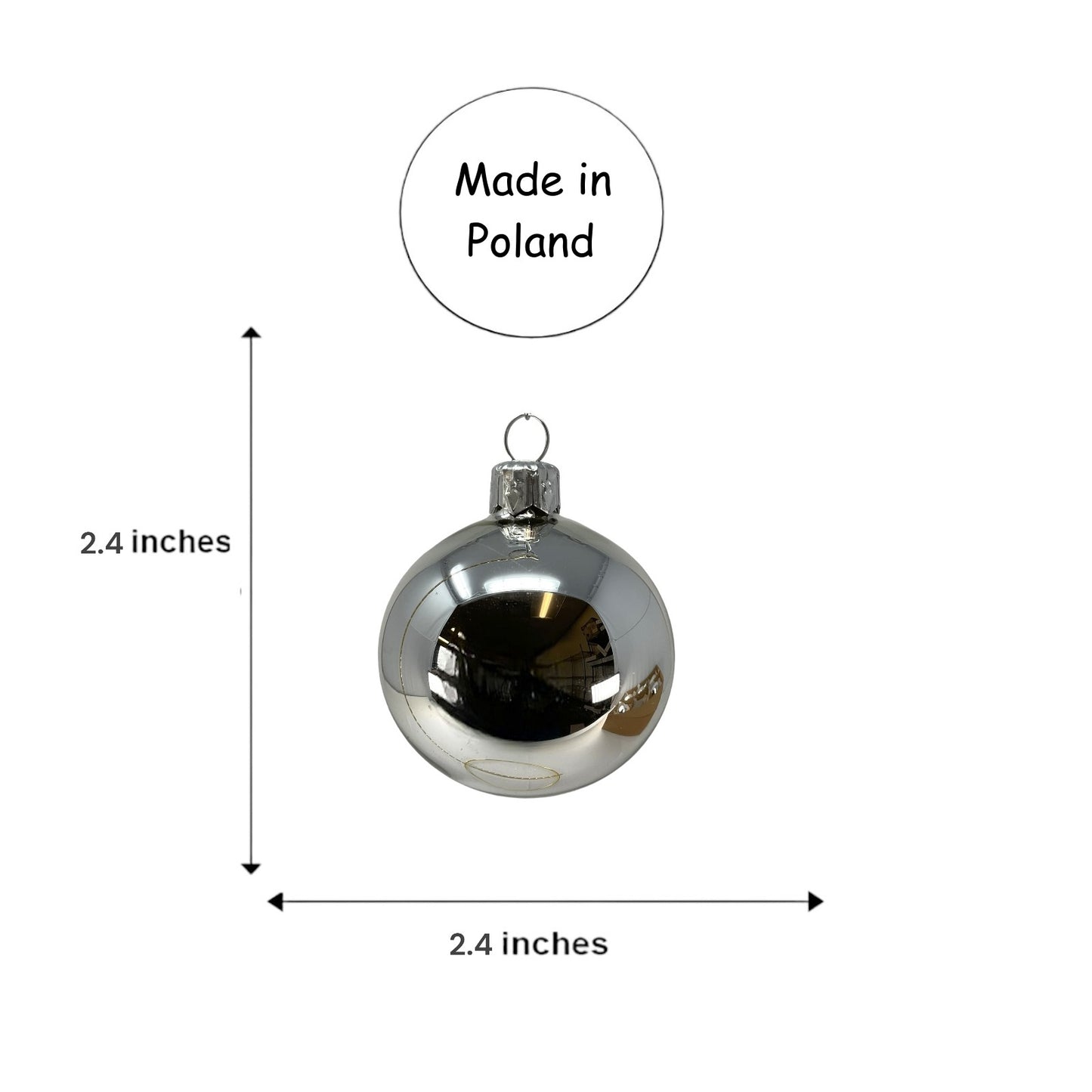 Pinnacle Peak Trading Silver Shiny and Matte Polish Glass 60mm Ball Bauble Ornaments 6 Piece Made in Poland 2.4 Inch
