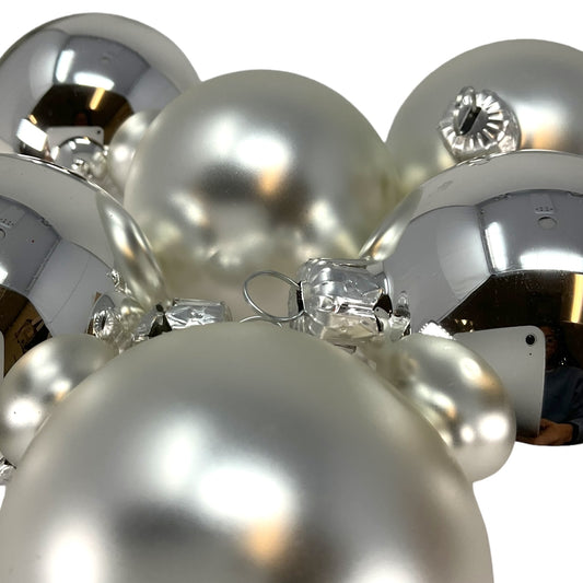 Pinnacle Peak Trading Silver Shiny and Matte Polish Glass 60mm Ball Bauble Ornaments 6 Piece Made in Poland 2.4 Inch