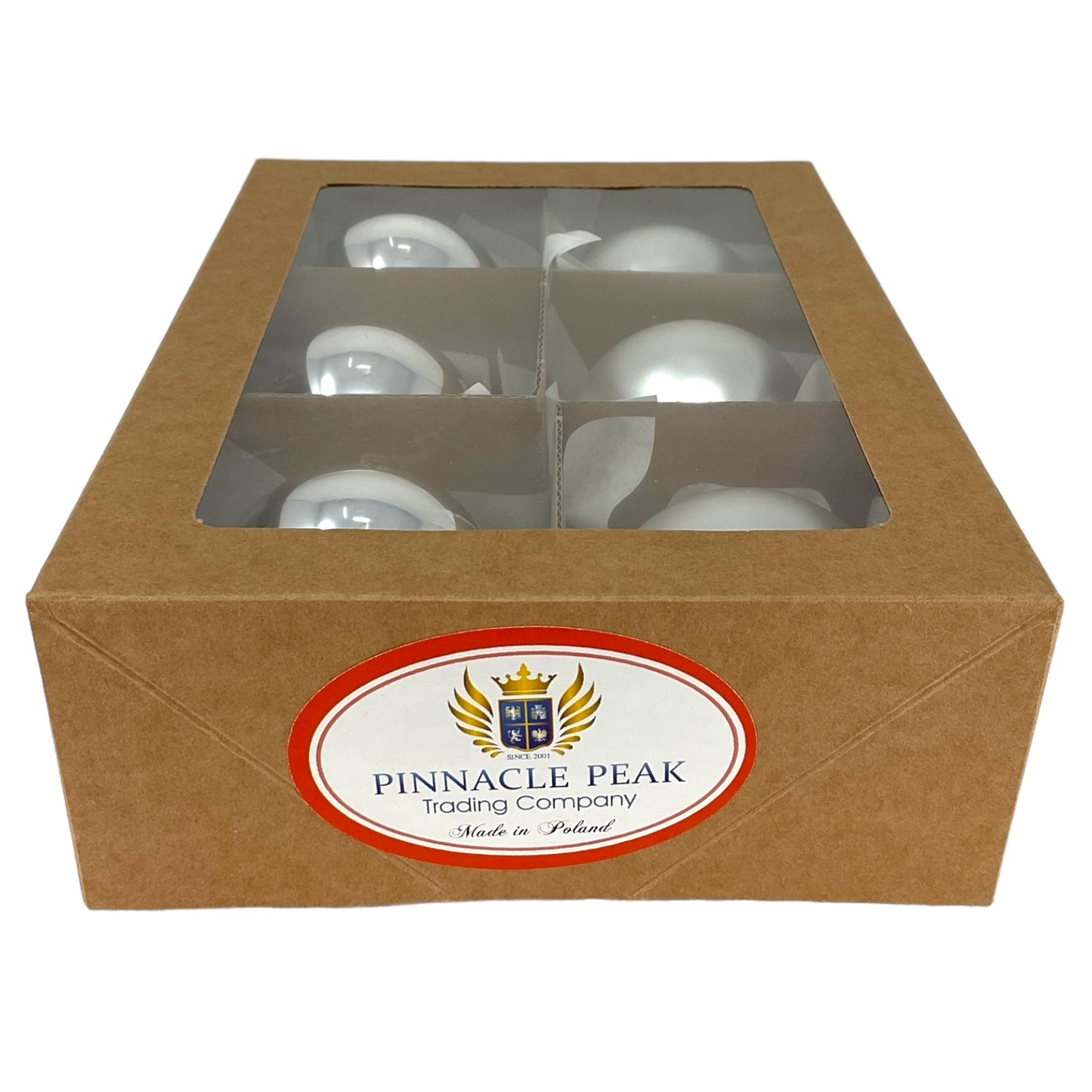Pinnacle Peak Trading Silver Shiny and Matte Polish Glass 60mm Ball Bauble Ornaments 6 Piece Made in Poland 2.4 Inch