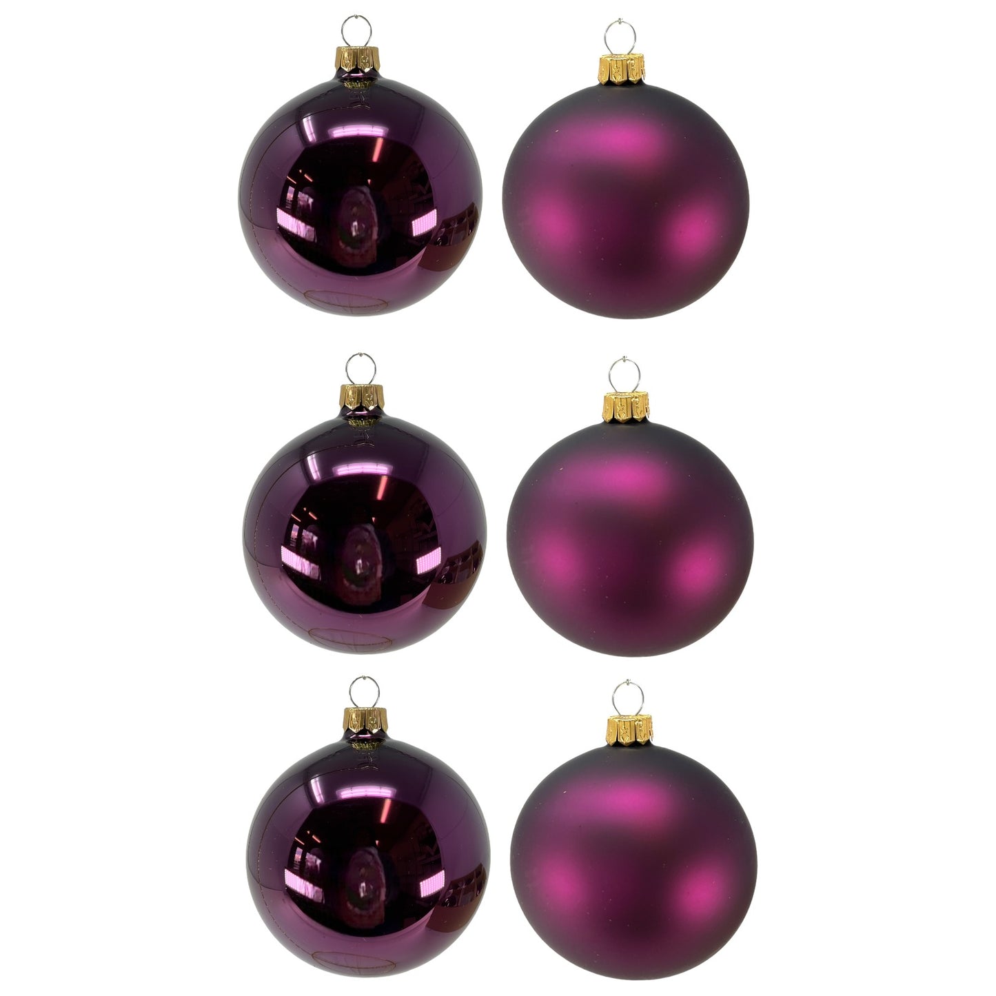 Pinnacle Peak Trading Dark Purple Shiny and Matte Polish Glass 80mm Ball Bauble Ornaments 6 Piece Made in Poland 3.1 Inch