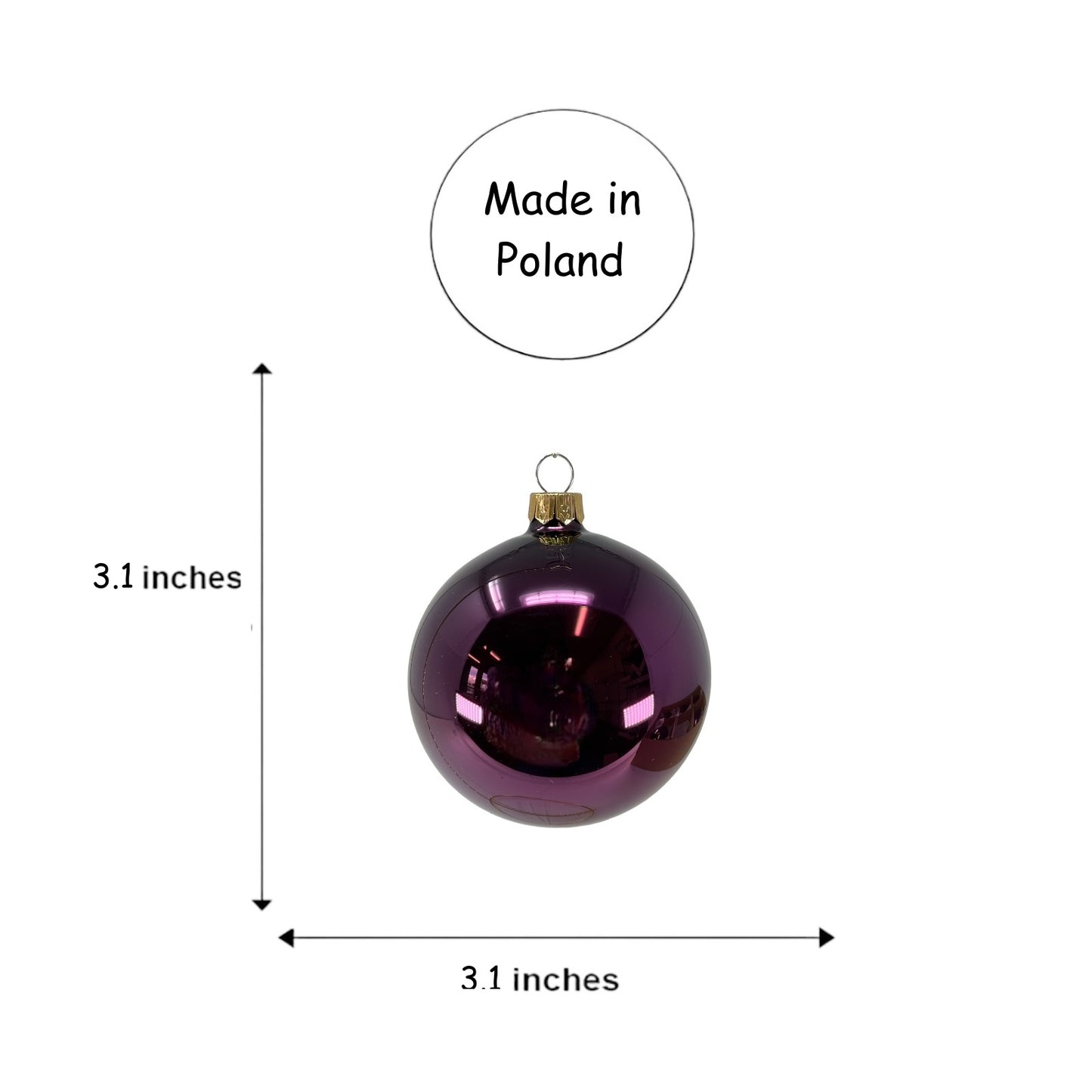 Pinnacle Peak Trading Dark Purple Shiny and Matte Polish Glass 80mm Ball Bauble Ornaments 6 Piece Made in Poland 3.1 Inch