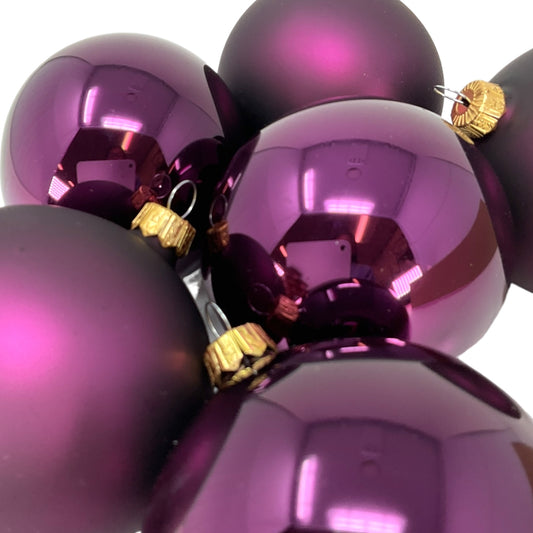 Pinnacle Peak Trading Dark Purple Shiny and Matte Polish Glass 80mm Ball Bauble Ornaments 6 Piece Made in Poland 3.1 Inch