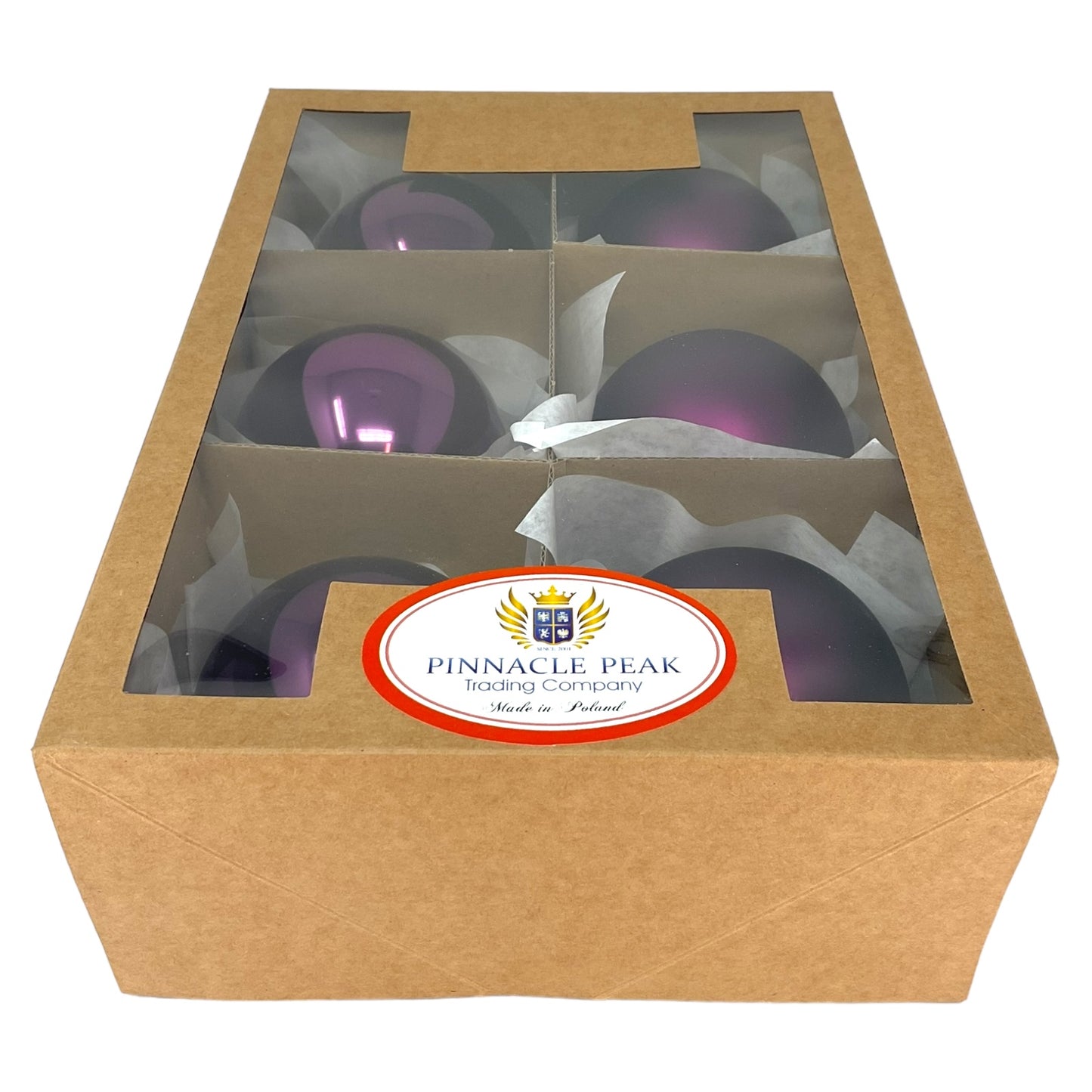 Pinnacle Peak Trading Dark Purple Shiny and Matte Polish Glass 80mm Ball Bauble Ornaments 6 Piece Made in Poland 3.1 Inch