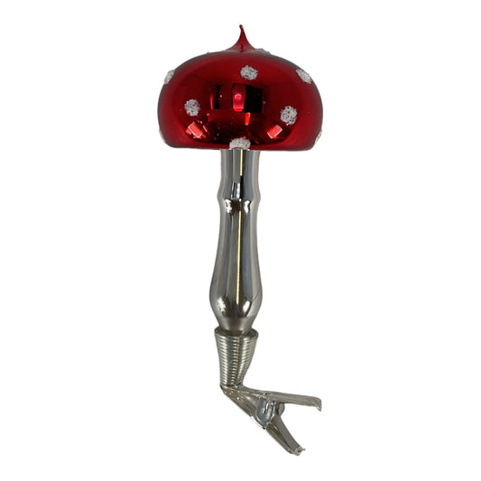 Red Round Top Long Stemmed Mushroom Clip Ornament