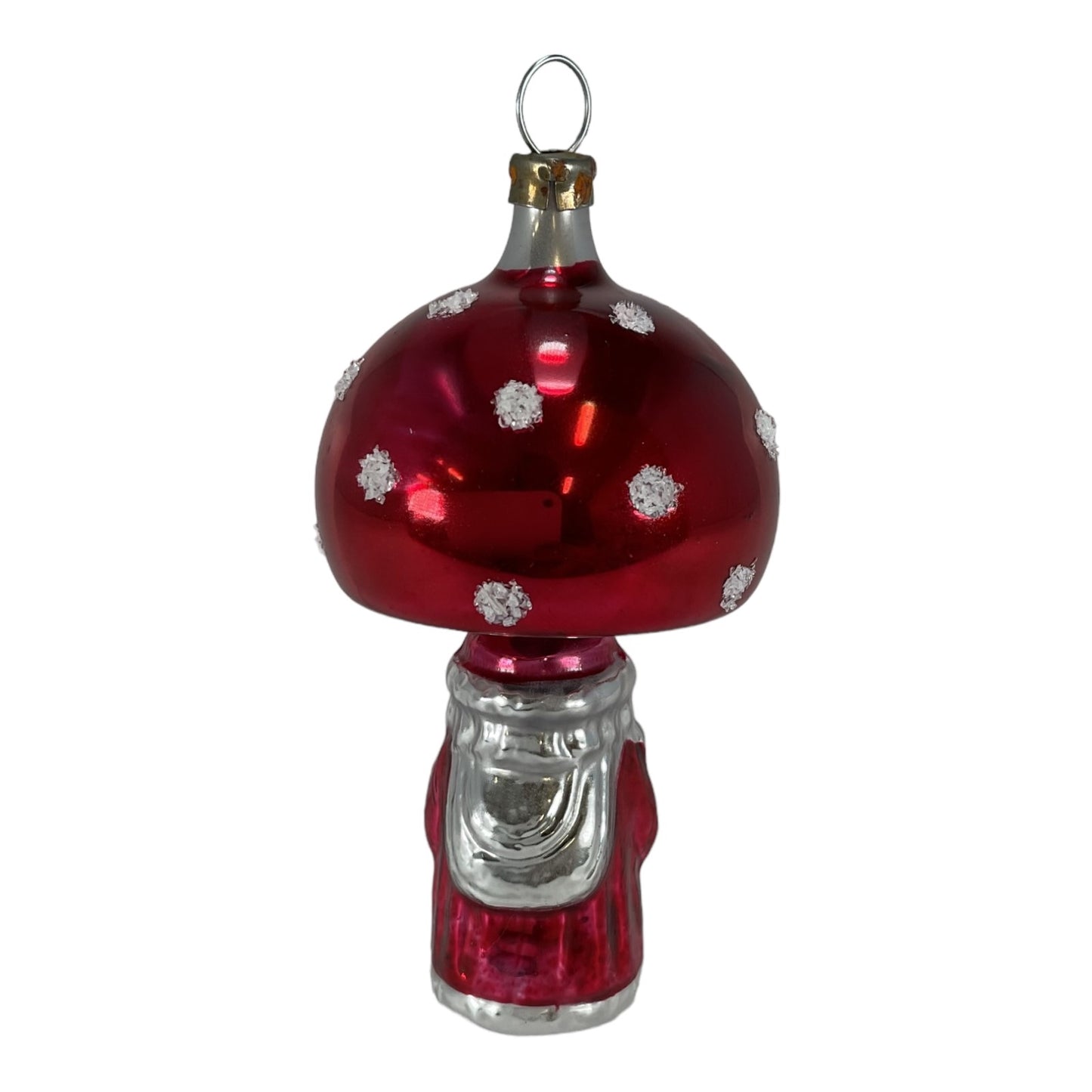 Santa Claus with Mushroom Top German Glass Hanging Christmas Ornament 3.75 Inch