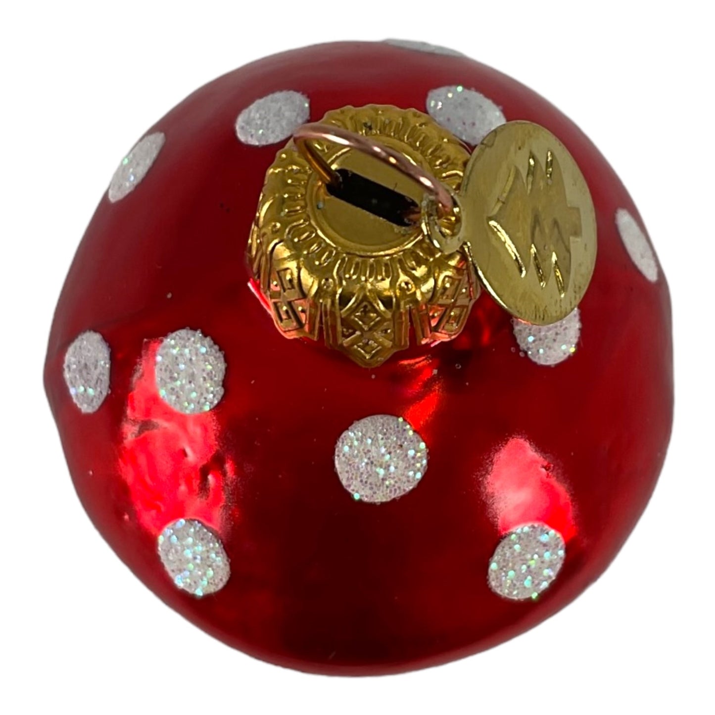 Santa Claus with Red Mushroom Top German Glass Hanging Christmas Ornament 3 Inch