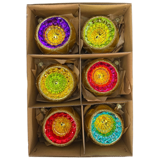 Multi Color Round Reflector Bowl Gold Ball German Glass Christmas Ornaments