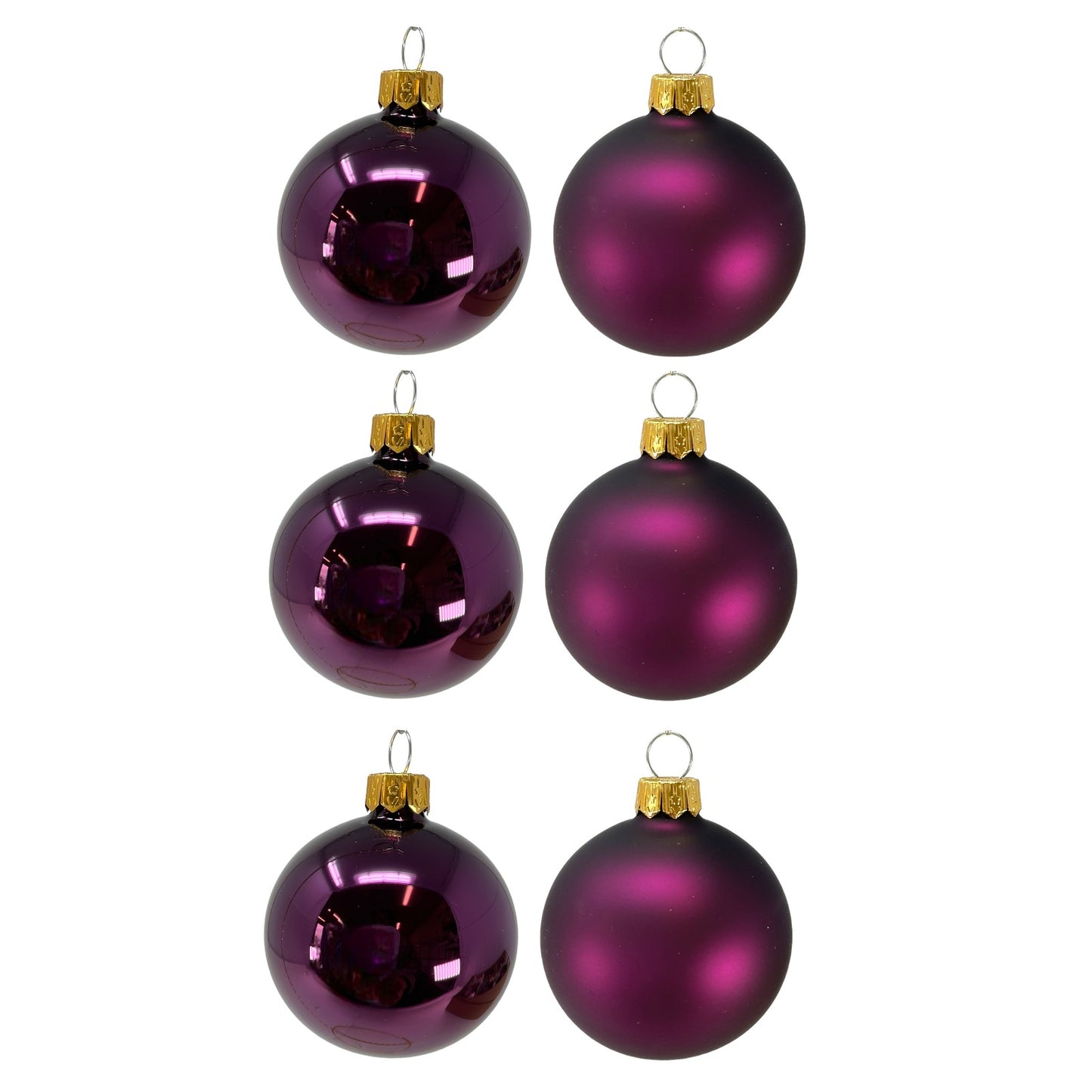 Pinnacle Peak Trading Dark Purple Shiny and Matte Polish Glass 60mm Ball Bauble Ornaments 6 Piece Made in Poland 2.4 Inch