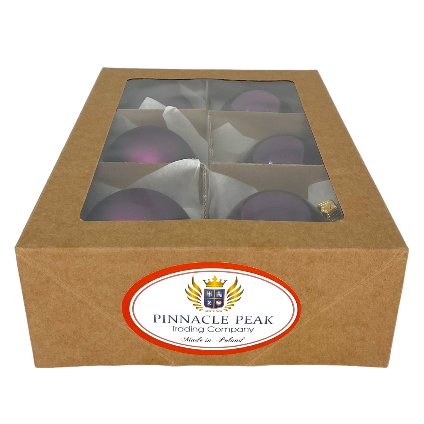 Pinnacle Peak Trading Dark Purple Shiny and Matte Polish Glass 60mm Ball Bauble Ornaments 6 Piece Made in Poland 2.4 Inch