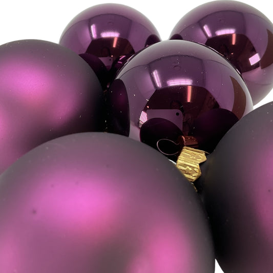 Pinnacle Peak Trading Dark Purple Shiny and Matte Polish Glass 60mm Ball Bauble Ornaments 6 Piece Made in Poland 2.4 Inch