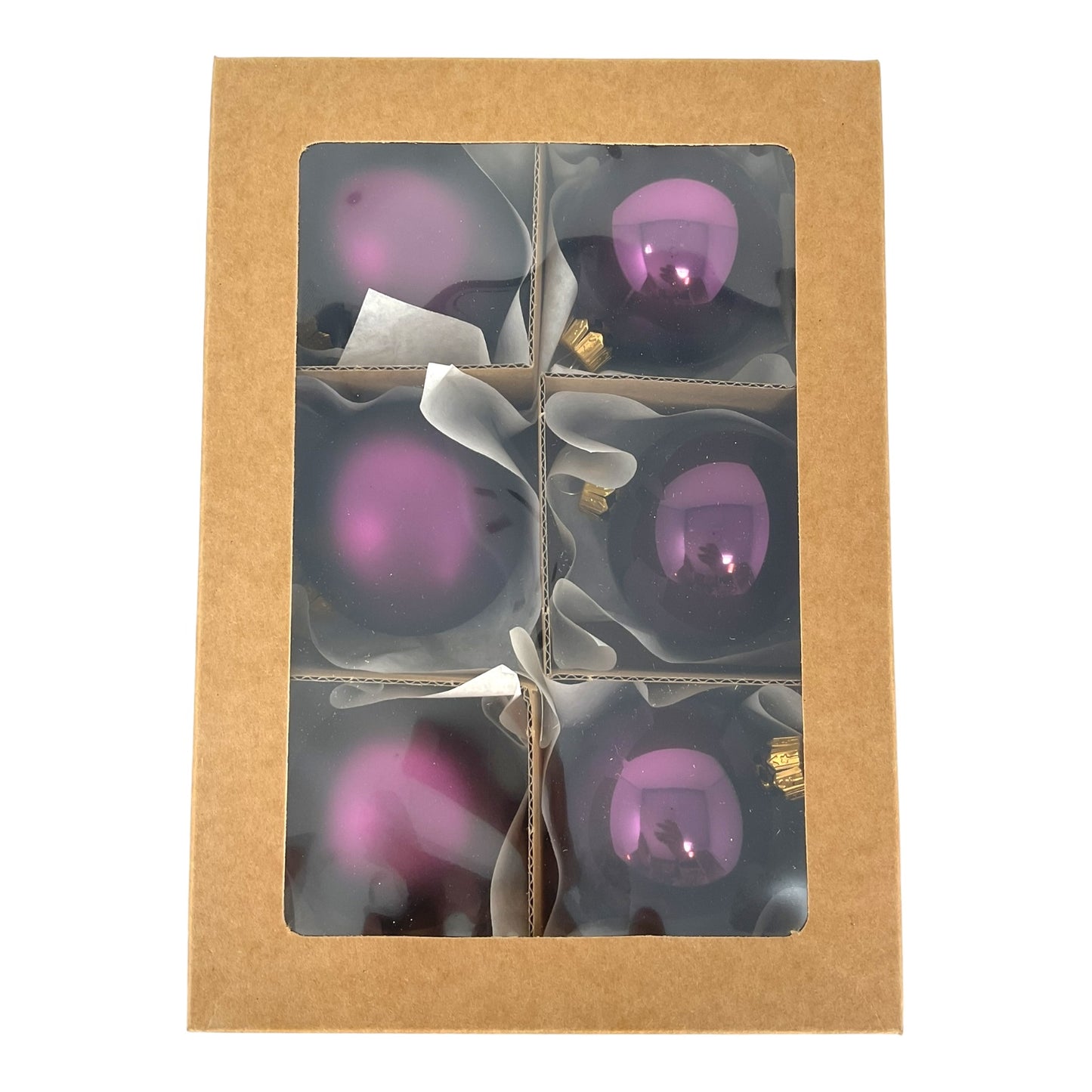 Pinnacle Peak Trading Dark Purple Shiny and Matte Polish Glass 60mm Ball Bauble Ornaments 6 Piece Made in Poland 2.4 Inch