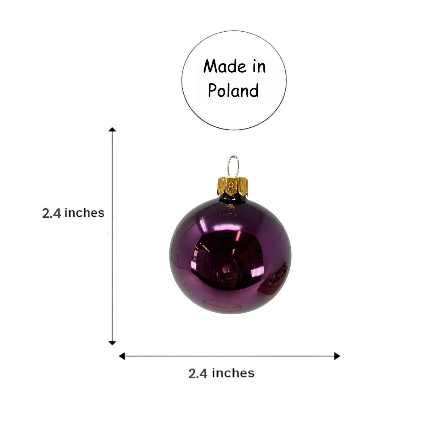 Pinnacle Peak Trading Dark Purple Shiny and Matte Polish Glass 60mm Ball Bauble Ornaments 6 Piece Made in Poland 2.4 Inch