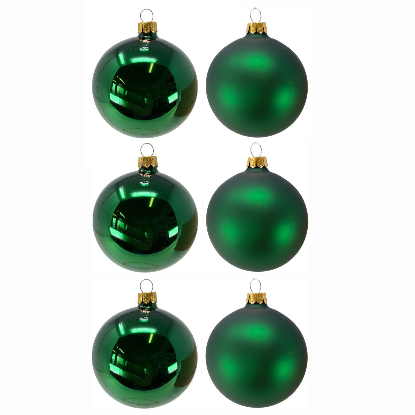 Pinnacle Peak Trading Christmas Green Shiny and Matte Polish Glass 80mm Ball Bauble Ornaments 6 Piece Made in Poland 3.1 Inch