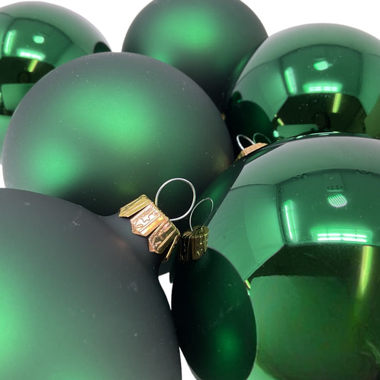Pinnacle Peak Trading Christmas Green Shiny and Matte Polish Glass 80mm Ball Bauble Ornaments 6 Piece Made in Poland 3.1 Inch