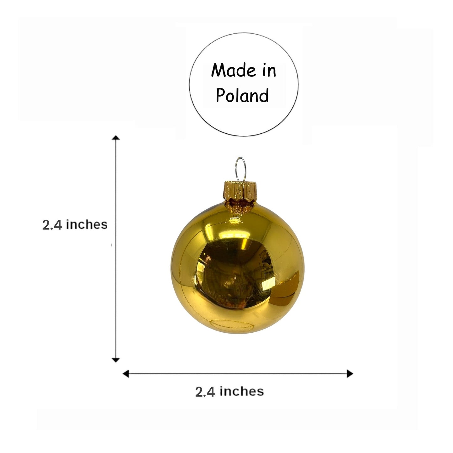 Pinnacle Peak Trading Gold Shiny and Matte Polish Glass 60mm Ball Bauble Ornaments 6 Piece Made in Poland 2.4 Inch