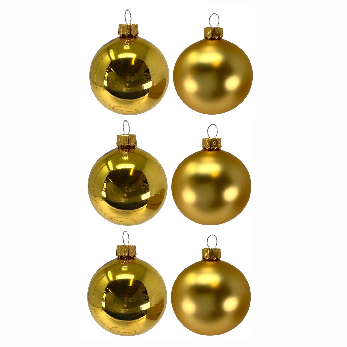 Pinnacle Peak Trading Gold Shiny and Matte Polish Glass 60mm Ball Bauble Ornaments 6 Piece Made in Poland 2.4 Inch
