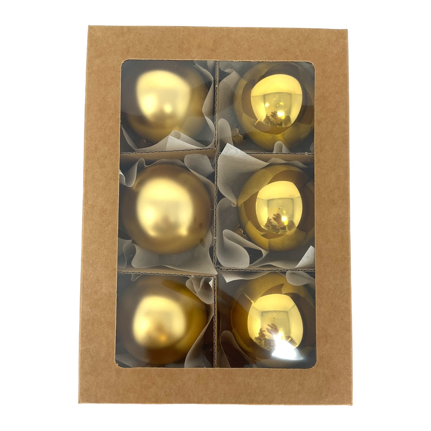 Pinnacle Peak Trading Gold Shiny and Matte Polish Glass 60mm Ball Bauble Ornaments 6 Piece Made in Poland 2.4 Inch