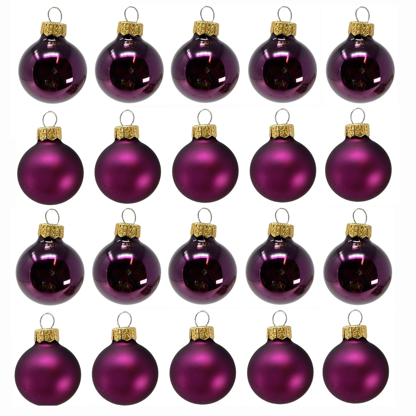 Pinnacle Peak Trading Dark Purple Shiny and Matte Polish Glass 30mm Ball Bauble Ornaments 20 Piece Made in Poland 1.2 Inch