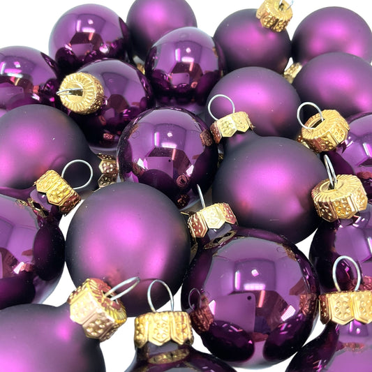 Pinnacle Peak Trading Dark Purple Shiny and Matte Polish Glass 30mm Ball Bauble Ornaments 20 Piece Made in Poland 1.2 Inch