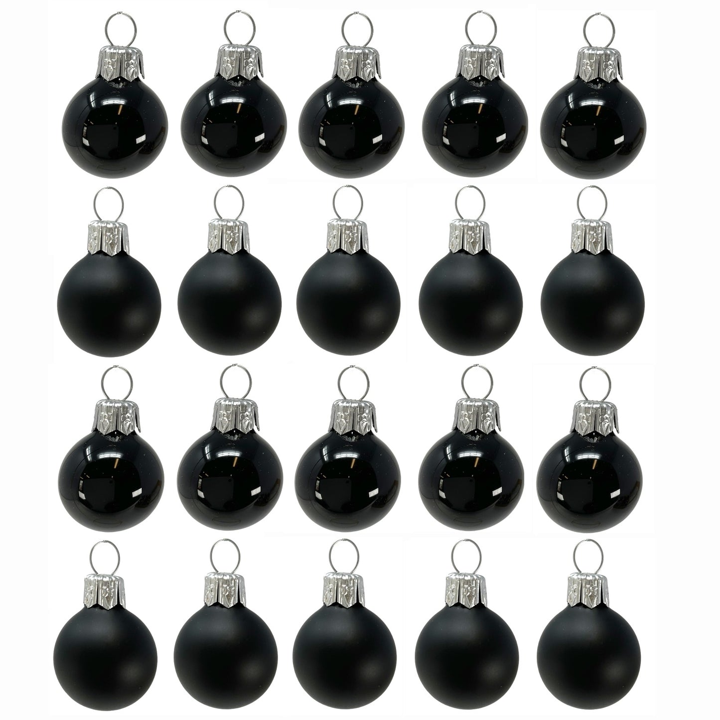 Pinnacle Peak Trading Black Shiny and Matte Polish Glass 30mm Ball Bauble Ornaments 20 Piece Made in Poland 1.2 Inch