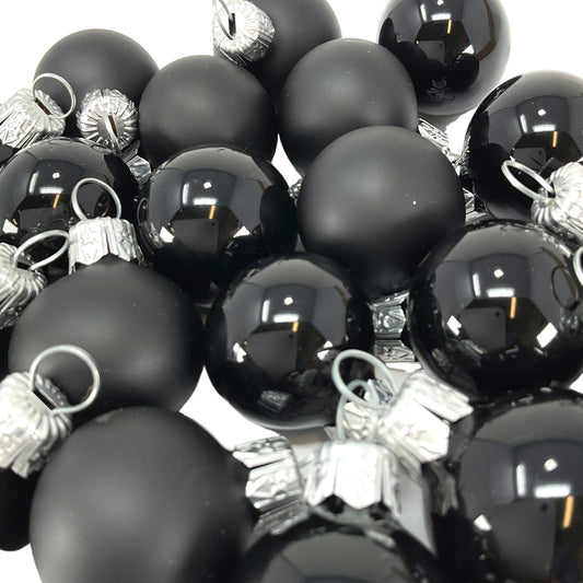 Pinnacle Peak Trading Black Shiny and Matte Polish Glass 30mm Ball Bauble Ornaments 20 Piece Made in Poland 1.2 Inch