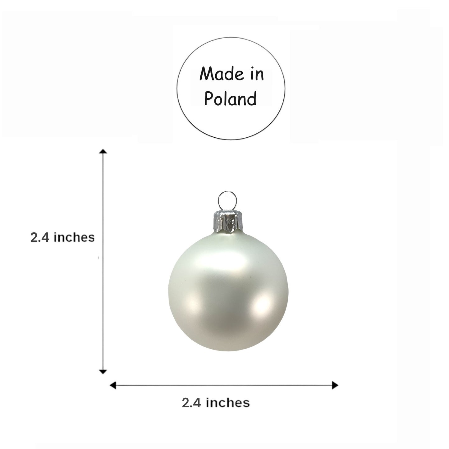 Pinnacle Peak Trading White Shiny and Matte Polish Glass 60mm Ball Bauble Ornaments 6 Piece Made in Poland 2.4 Inch
