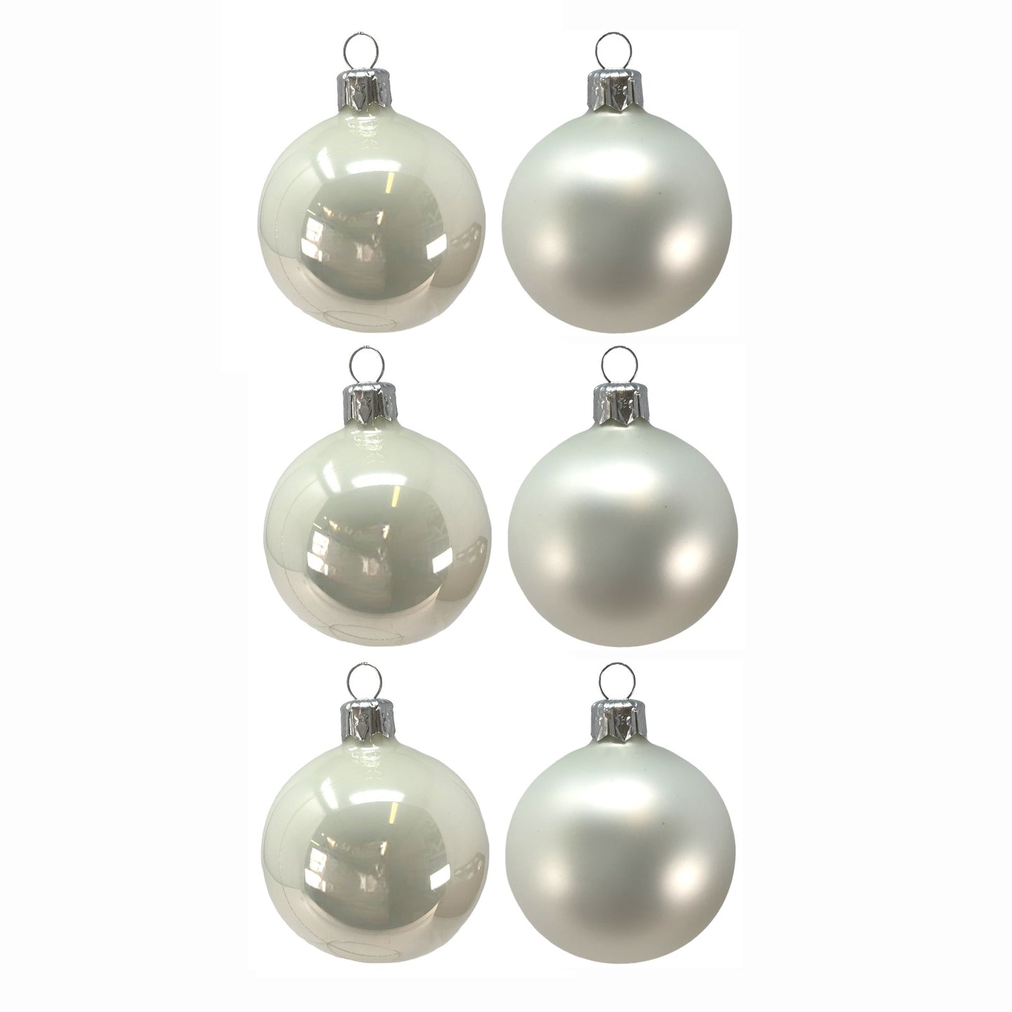 Pinnacle Peak Trading White Shiny and Matte Polish Glass 60mm Ball Bauble Ornaments 6 Piece Made in Poland 2.4 Inch