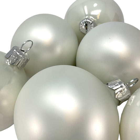 Pinnacle Peak Trading White Shiny and Matte Polish Glass 60mm Ball Bauble Ornaments 6 Piece Made in Poland 2.4 Inch