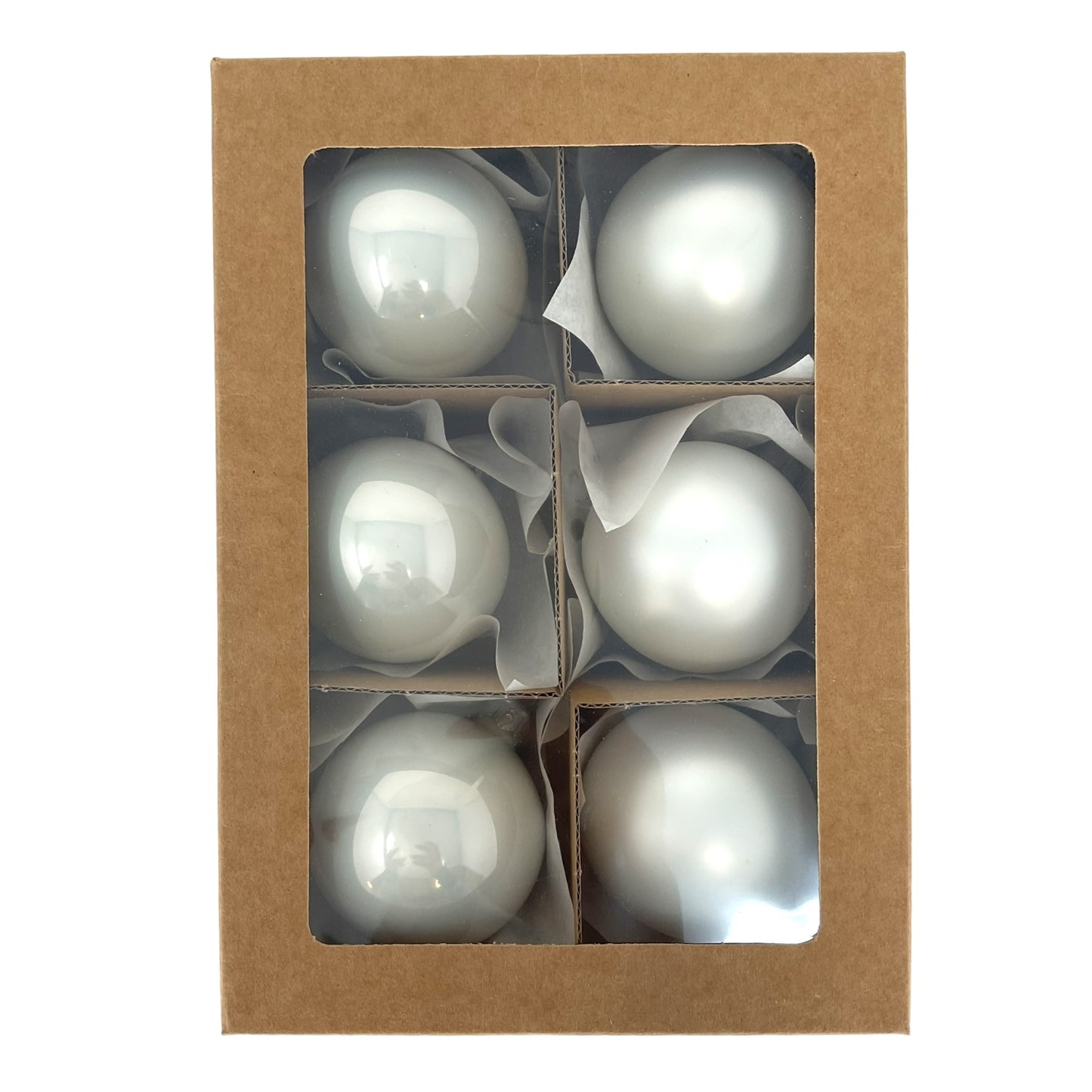 Pinnacle Peak Trading White Shiny and Matte Polish Glass 60mm Ball Bauble Ornaments 6 Piece Made in Poland 2.4 Inch
