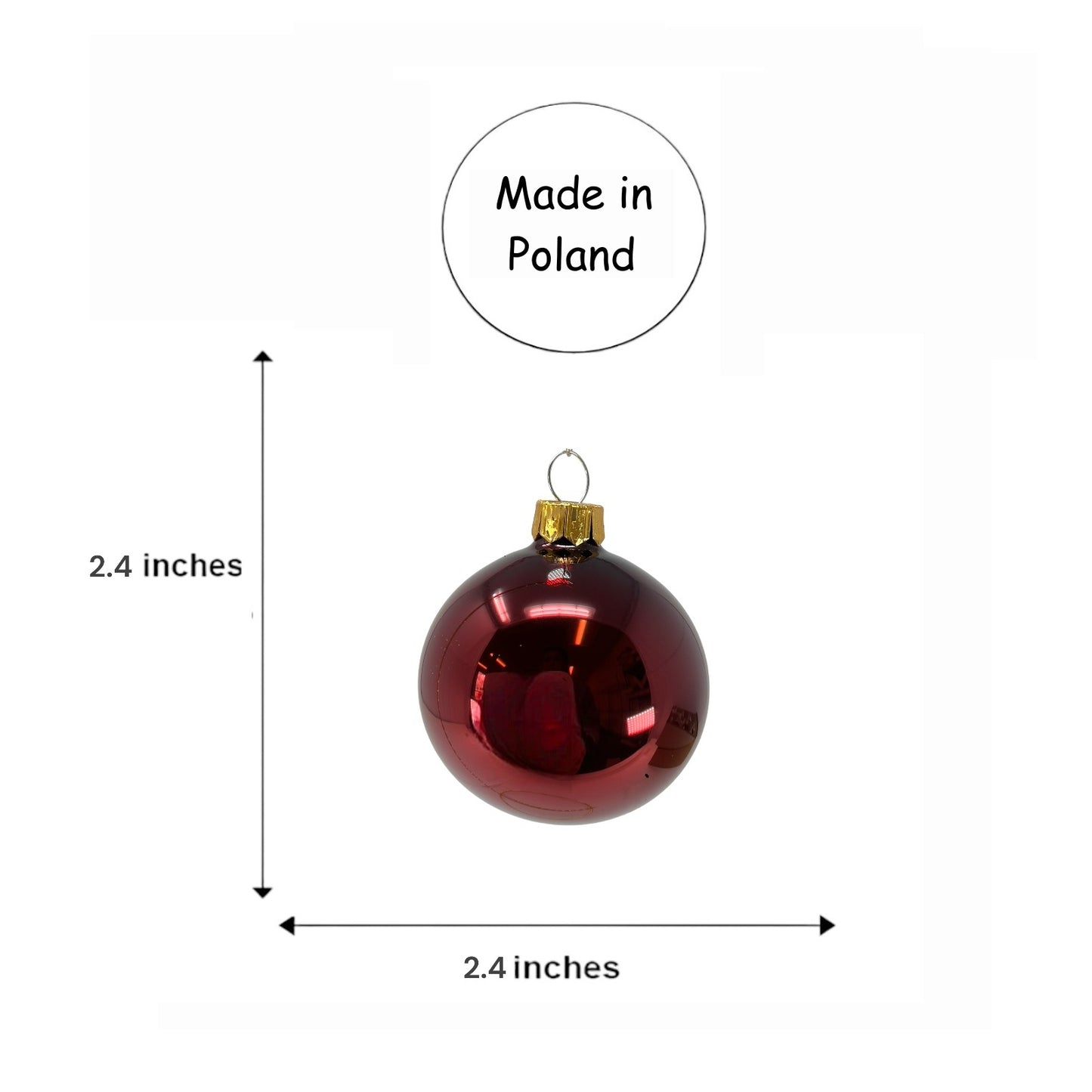 Pinnacle Peak Trading Burgundy Shiny and Matte Polish Glass 60mm Ball Bauble Ornaments 6 Piece Made in Poland 2.4 Inch