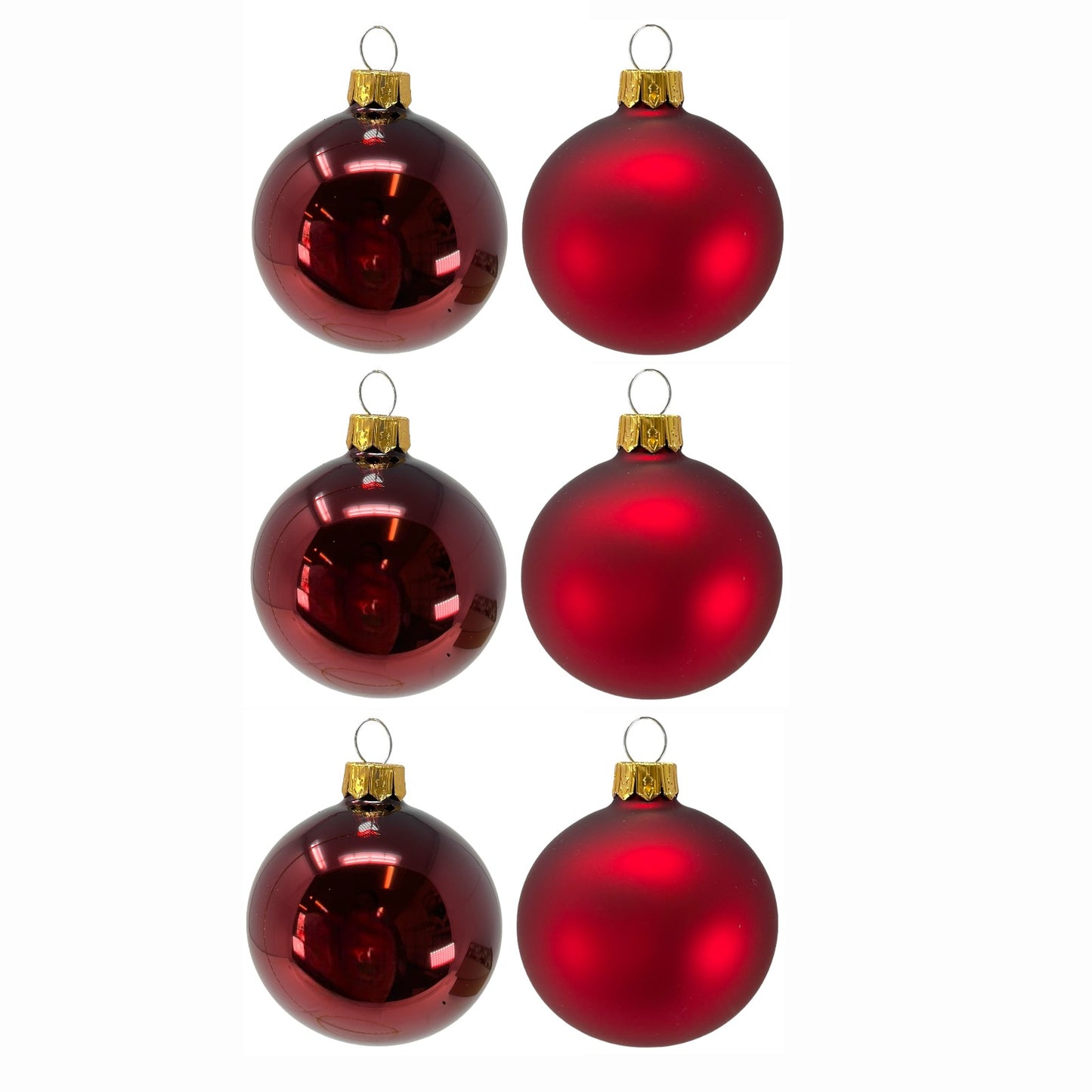 Pinnacle Peak Trading Burgundy Shiny and Matte Polish Glass 60mm Ball Bauble Ornaments 6 Piece Made in Poland 2.4 Inch