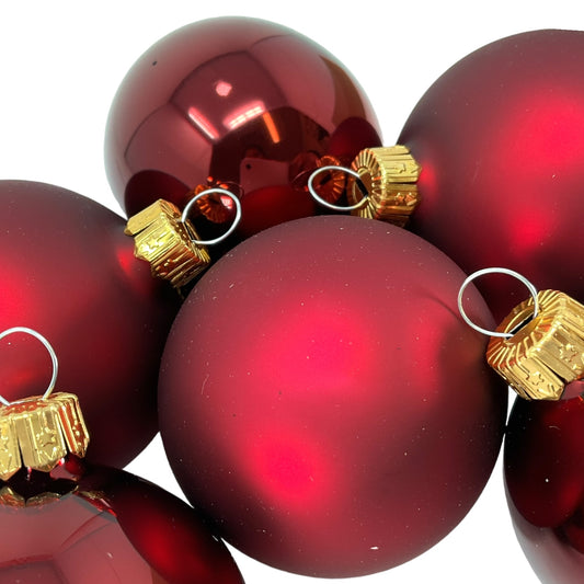 Pinnacle Peak Trading Burgundy Shiny and Matte Polish Glass 60mm Ball Bauble Ornaments 6 Piece Made in Poland 2.4 Inch