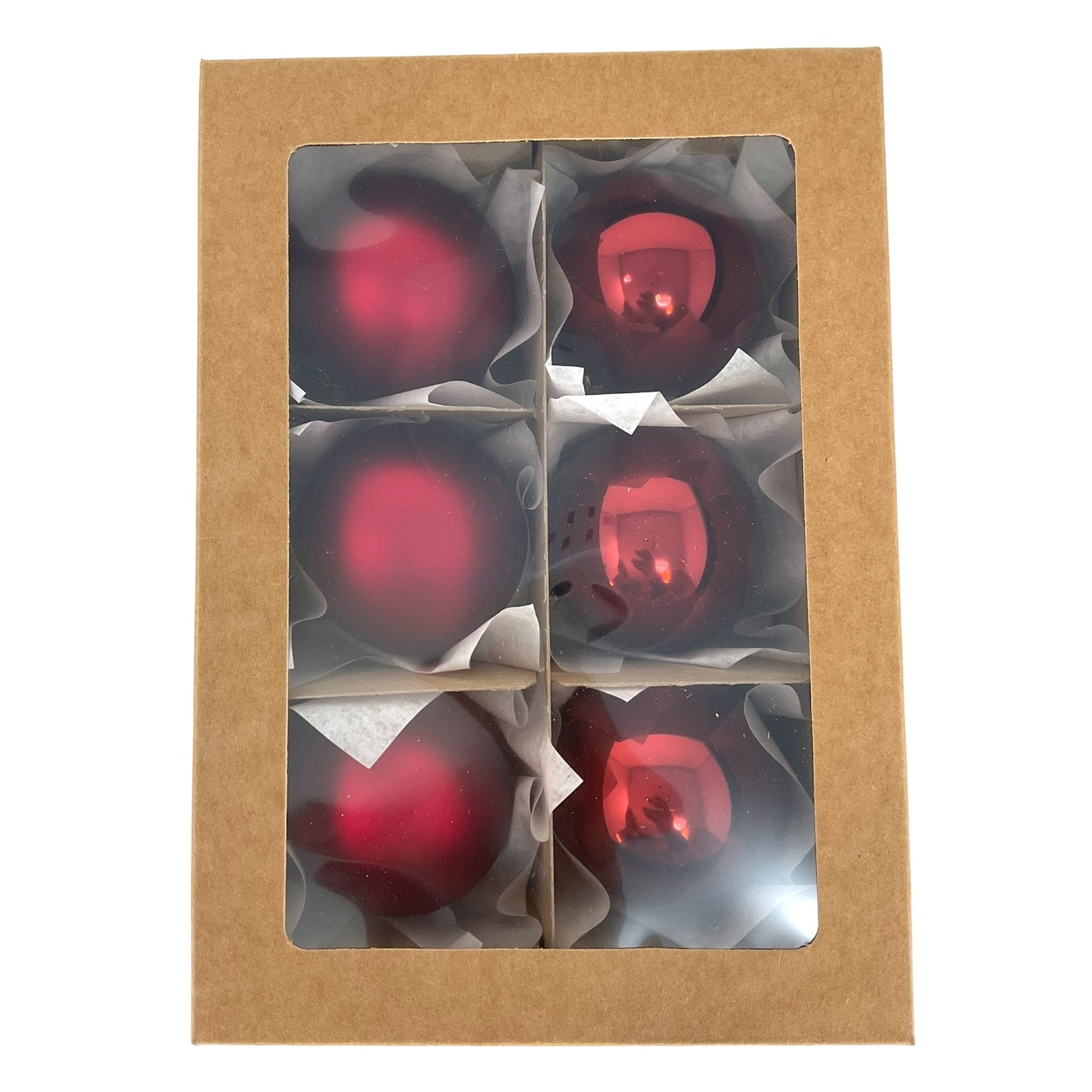 Pinnacle Peak Trading Burgundy Shiny and Matte Polish Glass 60mm Ball Bauble Ornaments 6 Piece Made in Poland 2.4 Inch