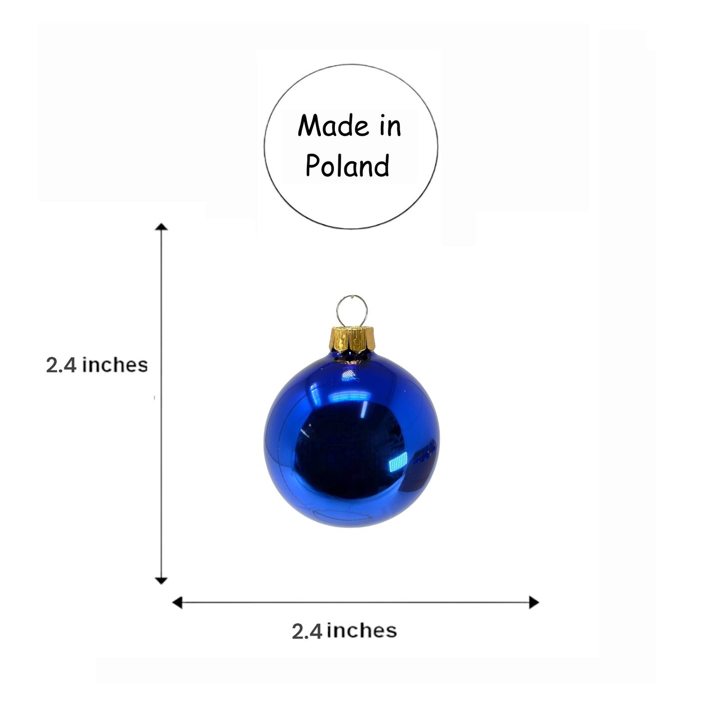 Pinnacle Peak Trading Blue Shiny and Matte Polish Glass 60mm Ball Bauble Ornaments 6 Piece Made in Poland 2.4 Inch