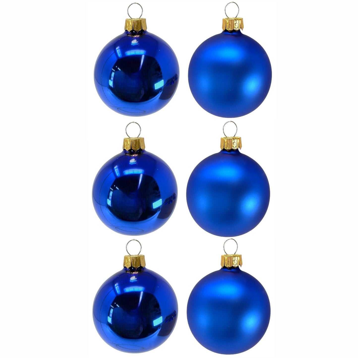 Pinnacle Peak Trading Blue Shiny and Matte Polish Glass 60mm Ball Bauble Ornaments 6 Piece Made in Poland 2.4 Inch