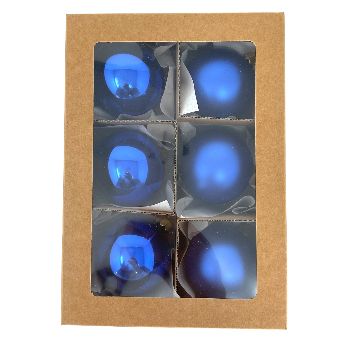 Pinnacle Peak Trading Blue Shiny and Matte Polish Glass 60mm Ball Bauble Ornaments 6 Piece Made in Poland 2.4 Inch