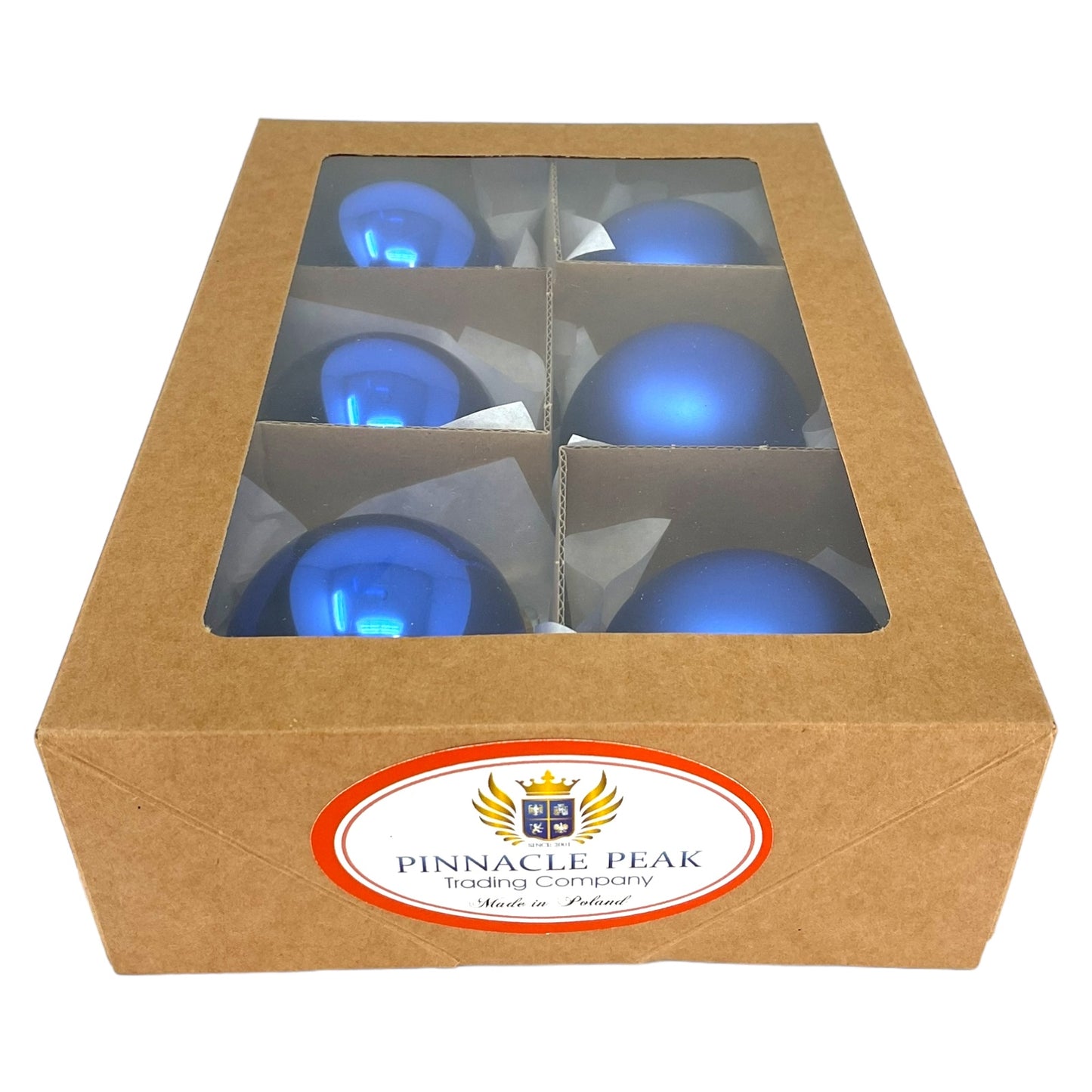 Pinnacle Peak Trading Blue Shiny and Matte Polish Glass 60mm Ball Bauble Ornaments 6 Piece Made in Poland 2.4 Inch