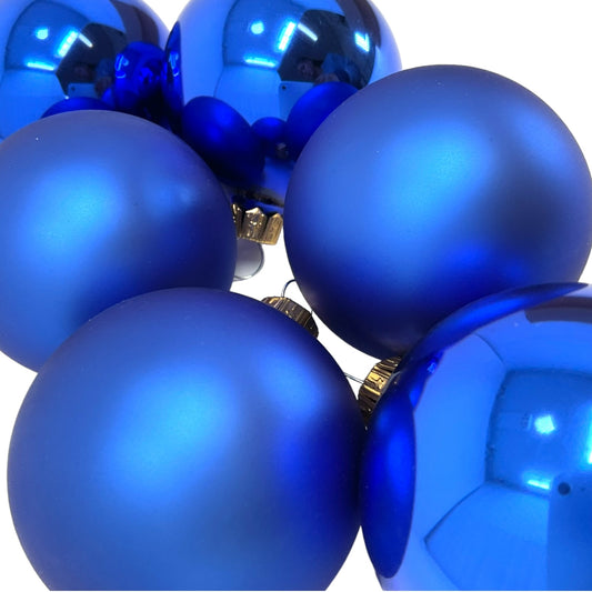 Pinnacle Peak Trading Blue Shiny and Matte Polish Glass 60mm Ball Bauble Ornaments 6 Piece Made in Poland 2.4 Inch