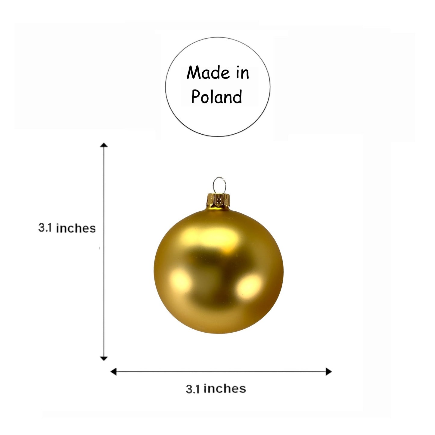 Pinnacle Peak Trading Gold Shiny and Matte Polish Glass 80mm Ball Bauble Ornaments 6 Piece Made in Poland 3.1 Inch