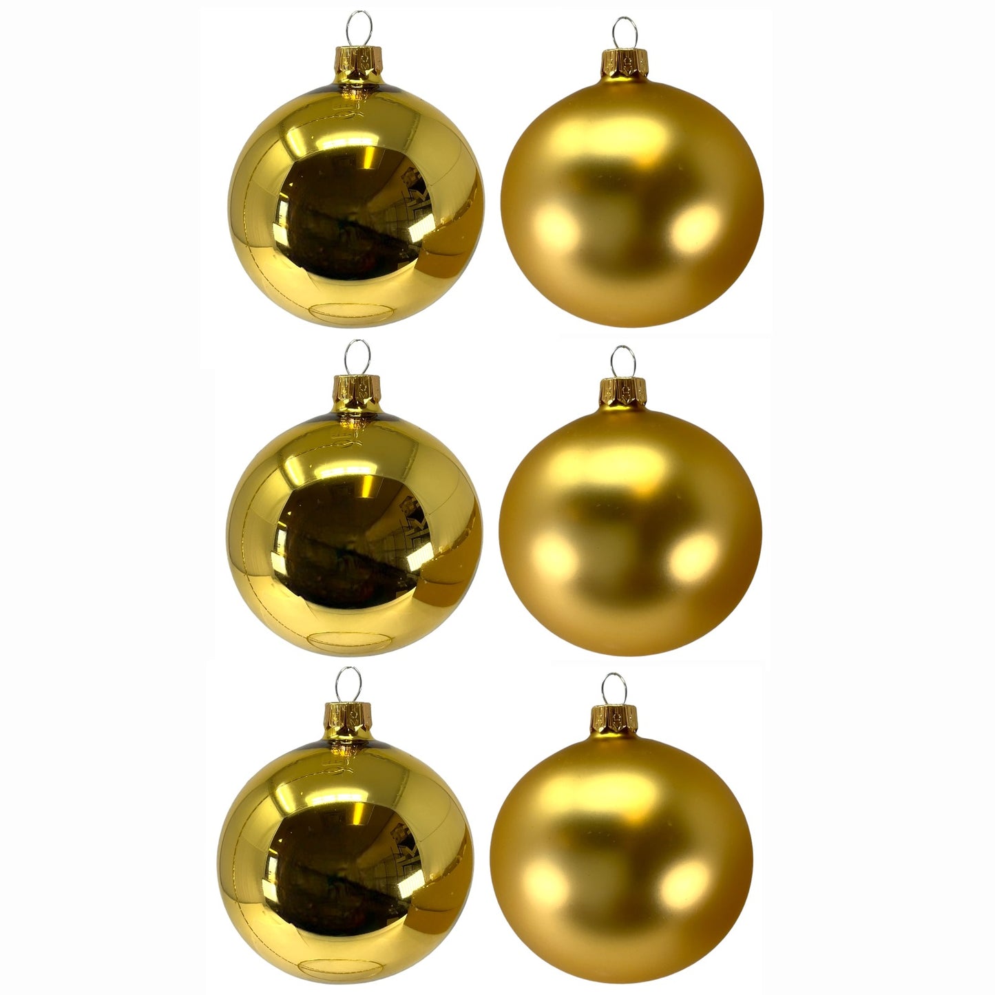 Pinnacle Peak Trading Gold Shiny and Matte Polish Glass 80mm Ball Bauble Ornaments 6 Piece Made in Poland 3.1 Inch