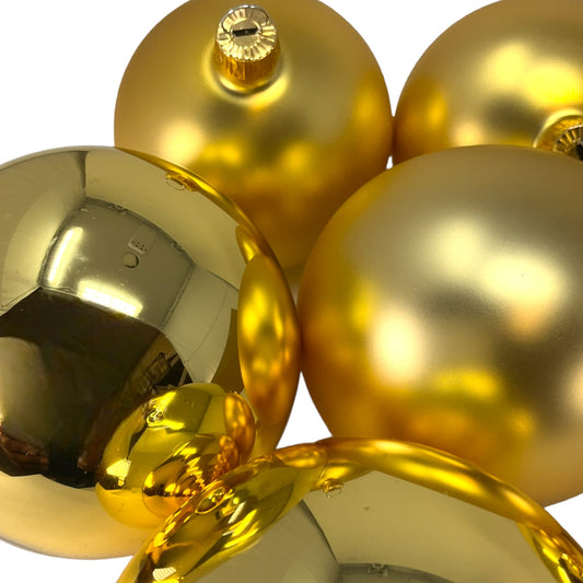 Pinnacle Peak Trading Gold Shiny and Matte Polish Glass 80mm Ball Bauble Ornaments 6 Piece Made in Poland 3.1 Inch